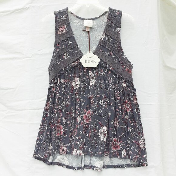 KNOX ROSE Grey Floral Sleeveless Tank Top | Size M - Picture 2 of 8